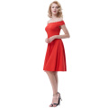 Belle Poque Sexy Womens Romantic Cor sólida Off Shoulder Straight Neckline A-Line Red Dress BP000294-1